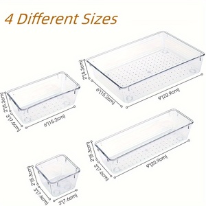 6/11/15 pezzo di plastica trasparente organizer <span class=keywords><strong>per</strong></span> <span class=keywords><strong>cassetti</strong></span> 4 dimensioni versatili <span class=keywords><strong>per</strong></span> <span class=keywords><strong>cassetti</strong></span> da cucina vassoi divisori impilabili - Product Image 4