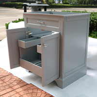 Meuble de salle de bain moderne, meuble de toilette en bois massif étanche, meuble de toilette américain bleu gris avec lavabo pour hôtel
