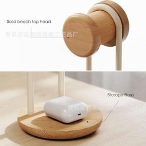 Soporte de madera para auriculares de escritorio con base redonda para almacenamiento de auriculares - Product Image 4