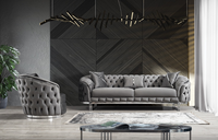Nuevo Diseño de Sofá Chesterfield de Cuero Convertible para Sala de Estar, Estructura de Acero Inoxidable Dorado, Sofá de Terciopelo de Lujo de Tres Plazas para Hotel