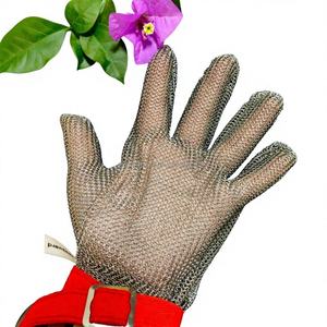 Gants en maille métallique tissée en acier inoxydable pour l'ouverture des huîtres, le filetage du poisson et la transformation alimentaire, avec découpe en cuir lisse - Product Image 2
