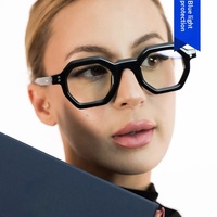 Lunettes de soleil vintage polygonales hexagonales à monture intégrale anti-lumière bleue pour femmes