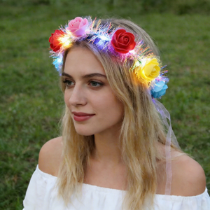 Couronnes de fleurs LED en gros, serre-têtes lumineux pour femmes et filles, couronnes de fleurs pour fêtes - Product Image 1