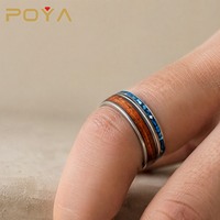 Bague en tungstène argenté de 8 mm avec incrustation de bois et d'opale bleue pour homme et femme, alliance de mariage, usage quotidien