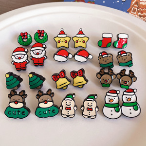 Boucles d'oreilles clous de la série Premium 'Goutte d'Huile', clips d'oreilles mignons renne et bonhomme en pain d'épices, motif dessin animé arbre de Noël pour fille - Product Image 1