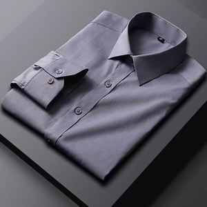 New Long-sleeved Solid Color <strong>Shirt</strong> Men's Long-sleeved Twill Plain Fabric <strong>Shirt</strong> Wholesale in Stock - Product Image 4