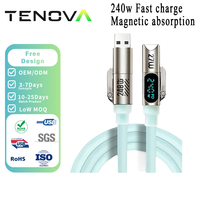 Câble de charge rapide TENOVA Factory 240W 4-en-1 en silicone liquide avec affichage numérique intelligent pour Android, charge rapide