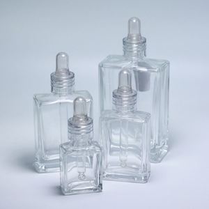 Flat Square Rectangle Luxury 15ml 30ml 50ml 100ml Glass Dropper Bottles Crystal Clear Collar Screen Printed Cosmetic Serum - Product Image 5