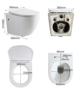 Botón de descarga Tornado para inodoro de una pieza de cerámica de doble descarga montado en la pared con accesorios para tanque de agua Forma de cuenco alargado - Product Image 2