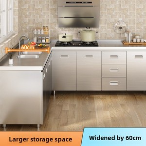 Mobile da <span class=keywords><strong>Cucina</strong></span> Moderno in Acciaio Inox 304, Installazione Senza Fili, Stoccaggio Integrato, Piano Cottura Compatto per Uso Domestico - Product Image 5