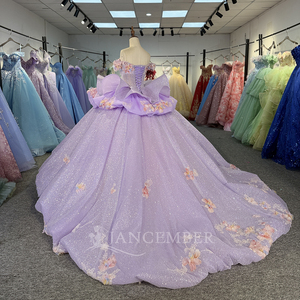 Vestido de Quinceañera Jancember 6878 Lila, Vestido de Baile con Flores 3D, Vestido de Novia Lavanda con Volantes, Dulce Vestido para Fiesta de Quince Años, Banquete o Evento - Product Image 3