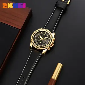 skmei 9156 leather quartz fashion janpan mov't watch men's wristwatch