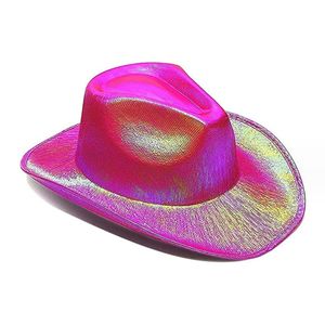 Venta al por mayor holográfico espacio fluorescente sombreros de vaquera Mujer brillo colorido sombreros de vaquero Navidad Halloween disfraz fiesta sombreros - Product Image 5