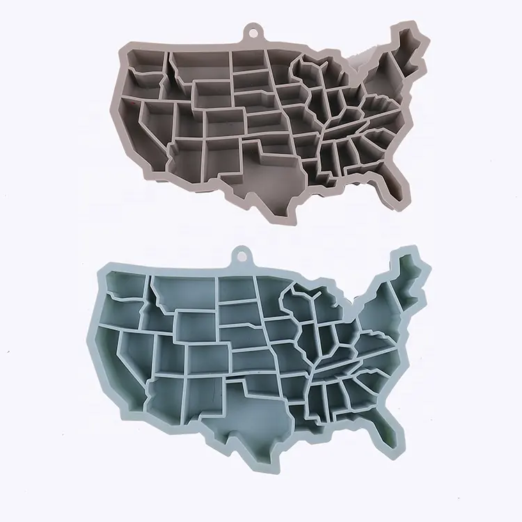 गर्म बिक्री सिलिकॉन 3D संयुक्त राज्य अमेरिका मानचित्र संयुक्त राज्य अमेरिका बर्फ घन ट्रे अमेरिकी व्हिस्की सलाखों मोल्ड ढालना