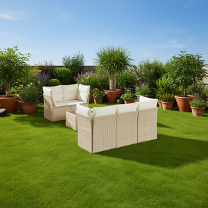 Conjunto de sofás de ratán beige para patio, 11 piezas, diseño contemporáneo, muebles de jardín para exteriores - Product Image 3