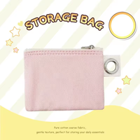 Kantong Penyimpanan Mini Anti Maling INS Fashion dari Kanvas dengan Ritsleting, Lapisan Katun, Desain Pendek, dan Gantungan Kunci Lingkaran Logam
