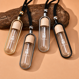 Flacon diffuseur de parfum vide en verre pour voiture 5ml/7ml/10ml, sérigraphié, à suspendre, pour huiles essentielles, avec boîte et bouchon en bois - Product Image 2