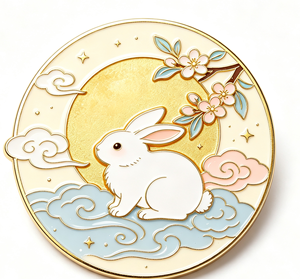 Custom Gold Plated Rabbit Lapel <b>Pin</b> Enamel Metal <b>Badge</b> Round Animal Emblem for Christmas Easter Gift - Product Image 1