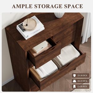 Cómoda Alta de Nogal con 6 Cajones, Diseño Vertical con Tiradores Empotrados Ocultos, Panel Único y Marco Reforzado - Product Image 4