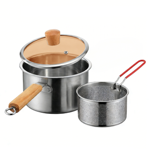 Casserole et poêle à frire en acier inoxydable FLEY, manche en bois avec <span class=keywords><strong>couvercle</strong></span> en verre, ustensiles de cuisine non revêtus, compatibles lave-vaisselle - Product Image 4