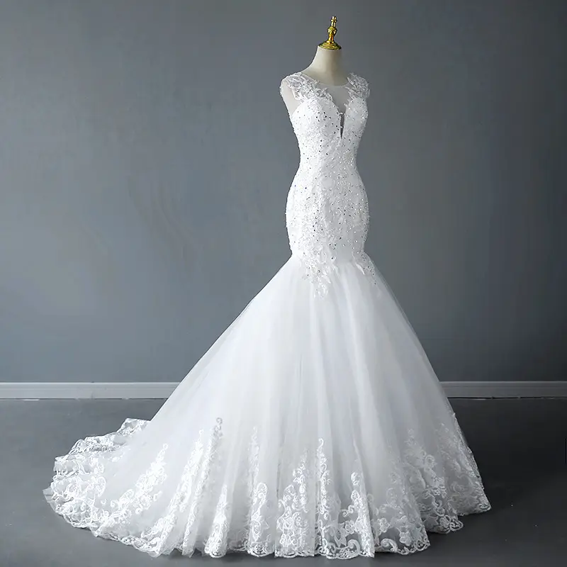 2022 Europe Style Sexy Deep V neck Mermaid Wedding Dresses Beaded Lace Appliques lace up Back fish tail Wedding Dress
