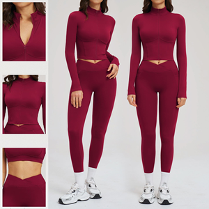 Nouvel ensemble de 2 pièces de vêtements de sport personnalisés pour femmes, tenue de fitness et d'entraînement, motif gingham taille haute - Product Image 1