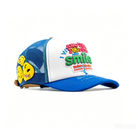Gorra Trucker Maximalista con Logotipo Bordado Personalizado, Bordado 3D en Relieve, Parches de Fieltro con Sonrisa, Gorras Snapback de Estilo Urbano Ironic