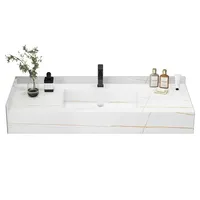 Meuble-lavabo mural moderne en marbre ardoise à double paroi avec lavabo et miroir de salle de bain