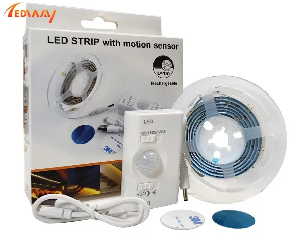 Kit Strip LED PIR lampu malam kamar tidur lampu Sensor baterai 5V DC IP65 baru