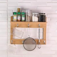 Vente en gros Organisateur d'épices de cuisine mural en bois personnalisé avec crochets et étagère support à tasses rangement mural étagères murales