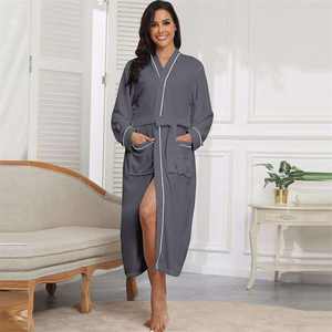 Robes en tissu gaufré rose, logo personnalisé, peignoir long pour femmes, pyjama en nid d'abeille, vêtement de nuit, taille élastique, combinaison respirante, XS, modal, élasthanne - Product Image 5