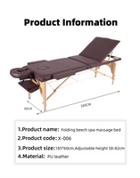 Table de massage pliante moderne en bois à 3 sections, portable, pour spa, beauté, salle de sport et salle de bain, hauteur réglable