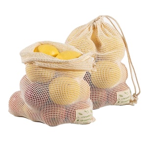 Sacchetti in Rete di Cotone Ecologico, Buste Riutilizzabili con Cordoncino per Frutta, Verdura e Spesa - Product Image 1
