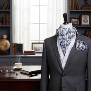 Ensemble écharpe et mouchoir carrés en tissu à motifs floraux bleus pour hommes, taille unique - Product Image 3