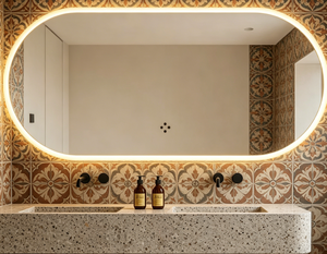 Oval LED Bathroom <b>Vanity</b> <b>Mirror</b> Wall-Mounted Smart Dimmable Touch Sensor <b>Lighted</b> Makeup <b>Mirror</b> with Art Deco Design for Washroom - Product Image 4