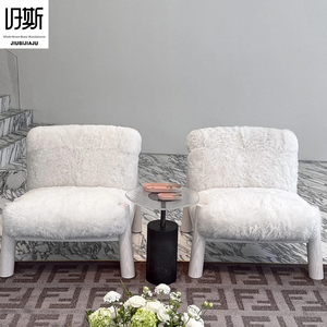 Ensemble de fauteuils ergonomiques en laine crème de luxe, faits à la main, doux et de haute qualité, pour salon, chambre, appartement, bureau à domicile - Product Image 2