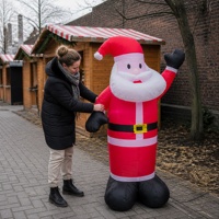 Père Noël gonflable lumineux agitant la main, décoration de Noël gonflable publicitaire avec souffleur d'air pour jardin et affichage en centre commercial