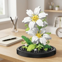 Ensemble de blocs de construction en forme de fleur de lys blanche avec housse anti-poussière, 285 pièces, décoration de bureau en ABS, jouet d'assemblage DIY
