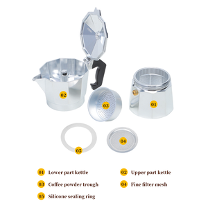 Caffettiera Moka da <span class=keywords><strong>3</strong></span> o 6 Tazze in Alluminio per Espresso da Fornello, Mini Moka Italiana con Manico in Nylon - Product Image 5
