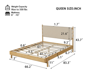 Modern Queen <b>Bed</b> <b>Frame</b> Set with 2 Nightstands Beige <b>Platform</b> <b>Bed</b> Headboard Convertible Adjustable Height Hotel Bedroom Furniture - Product Image 6