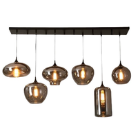 Lustre LED moderne et minimaliste Lampe à suspension d'art en verre rond fumé Lustres décoratifs de cuisine d'intérieur simples et créatifs