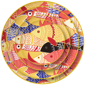 Vaisselle lunatique en porcelaine dorée avec <span class=keywords><strong>poisson</strong></span> nageant à travers un ensemble complet d'assiettes et de bols, ensembles de tasses et de soucoupes, tasse - Product Image 1