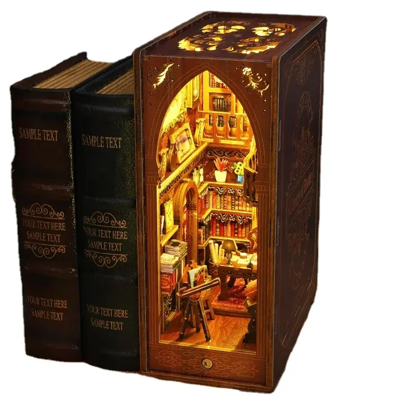 Buku DIY rak Nook masukkan kit bangunan rumah boneka miniatur toko buku rak buku 3D buku kayu untuk dewasa anak-anak hadiah