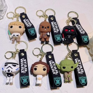 Vente en gros Hot 3d Cartoon Starwars Mandalorian <span class=keywords><strong>Yoda</strong></span> Baby Stormtrooper Anime Character Keychain Black Silicone StarWars Keychain - Product Image 2