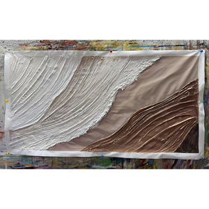 Mintura, arte de pared minimalista personalizado, venta al por mayor, textura 3D, imagen de onda abstracta, pintura al óleo acrílica marrón y blanca sobre lienzo - Product Image 3