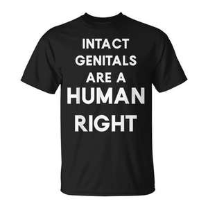 Camiseta Unisex para Adultos con Cuello Redondo y Manga Corta, con la Lema: Genitales Intactos: Un Derecho Humano, Prenda Promocional - Product Image 1