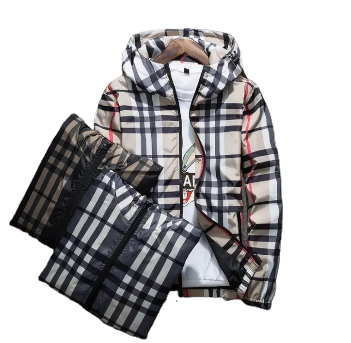 Spring autumn man Jacket plus size men's jackets fashion slim hooded clothes versatile spring men's plaid coat