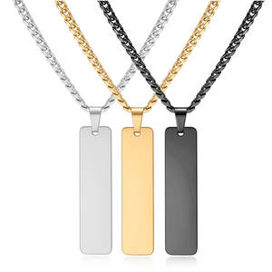 Collier chaîne en laine simple tendance de 10mm en acier inoxydable pour hommes avec <span class=keywords><strong>pendentif</strong></span> gravé au laser de marque plaqué or de style <span class=keywords><strong>militaire</strong></span> - Product Image 1
