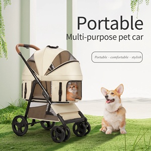 Poussette pliable réglable à 4 roues en fer D10 pour chiens et chats, légère, avec sac à sangle détachable, système de poussée, transportable en voiture - Product Image 1
