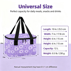 Purple Daisy Flower Custom Logo Picnic Bag Aluminum foil Cooler Bag Reusable Lunch Tote Insulated Lunch Box with 2 Handles - Product Image 4